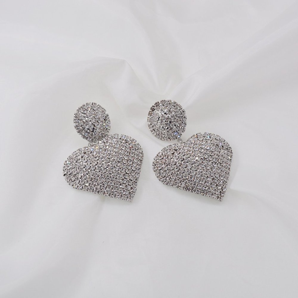 Heart Rhinestone Oversized Earrings